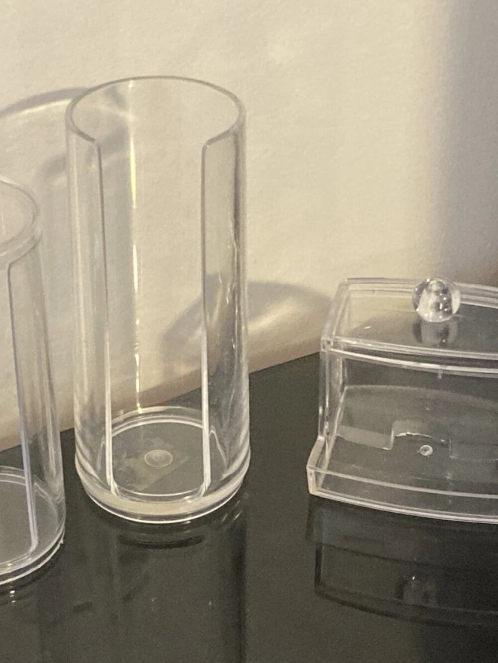 Cosmetic Organizers Lot of 3, Cotton Pads/ Qtips Organizer - Clear